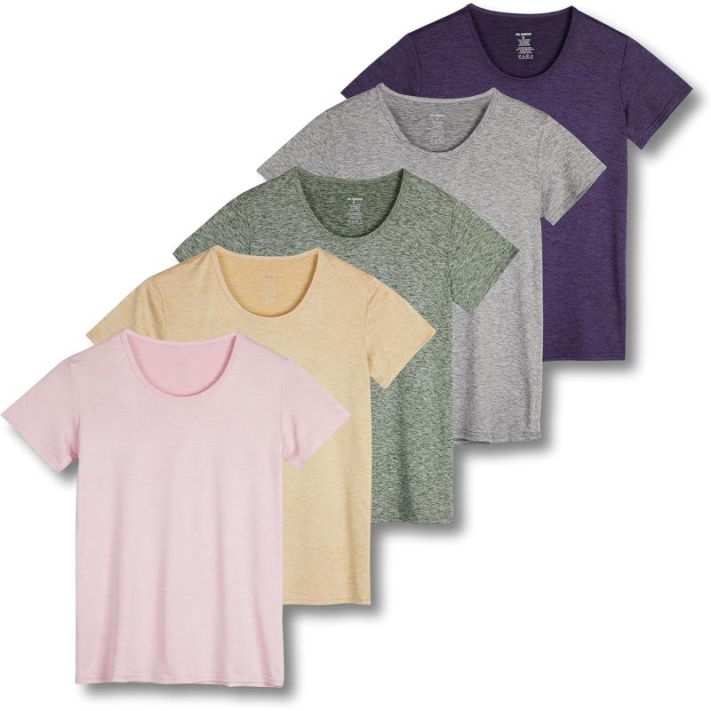 Real Essentials 5 Pack: Women's Dry Fit Tech Stretch Short-Sleeve